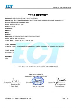 EK IP66 TEST Certificaat